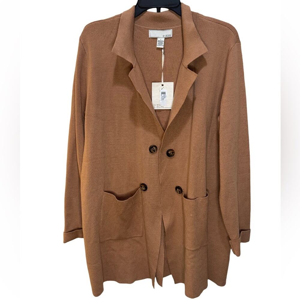 BY DESIGN Willow Notch Collar Long Cardigan - Camel Size L - Picture 3 of 5